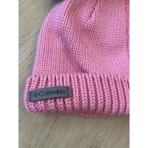Pink Columbia Youth Snow Pom Beanie Cat Ears One Size Columbia Pink Double Pom - Picture 6 of 9
